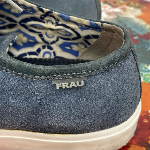 Frau Footwear Lace up Low Top Sneakers Womens Size 41 US 9 Blue Leather Suede - Picture 6 of 12